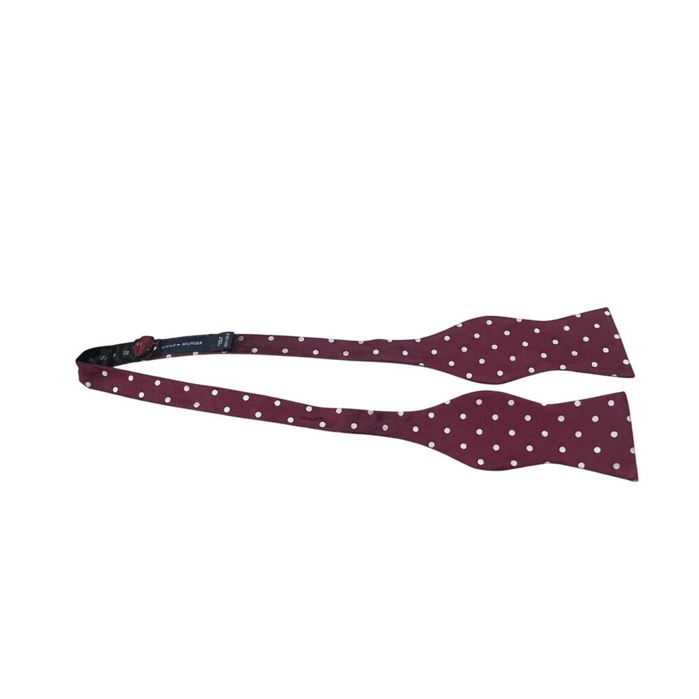 Tommy Hilfiger Burgundy White 100% Silk Bow Tie Adjustable 13 3/4 - 18